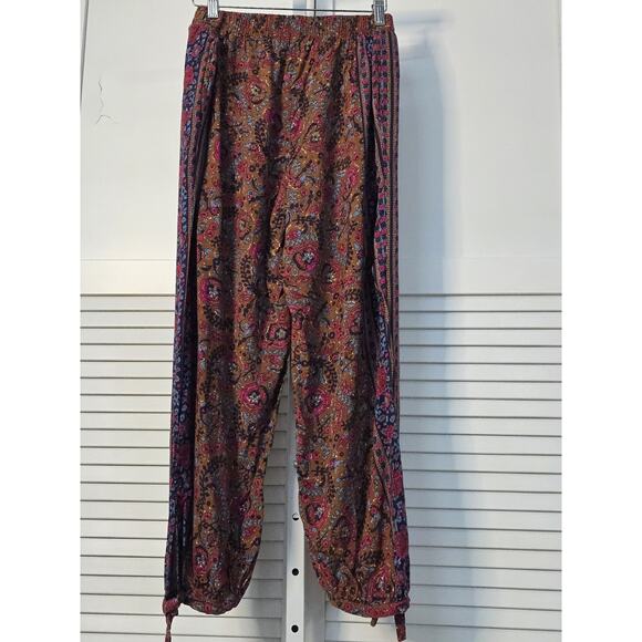 Haute Hippie Harem Pants Wide Leg Boho Elastic Waist Tie Cuff Size Large Pink Br - Picture 8 of 9